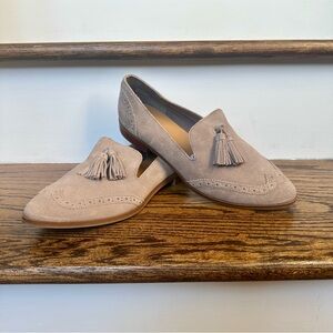 Crown Vintage Taupe  Brown Leather Suede Slip On Loafers with Tassel New